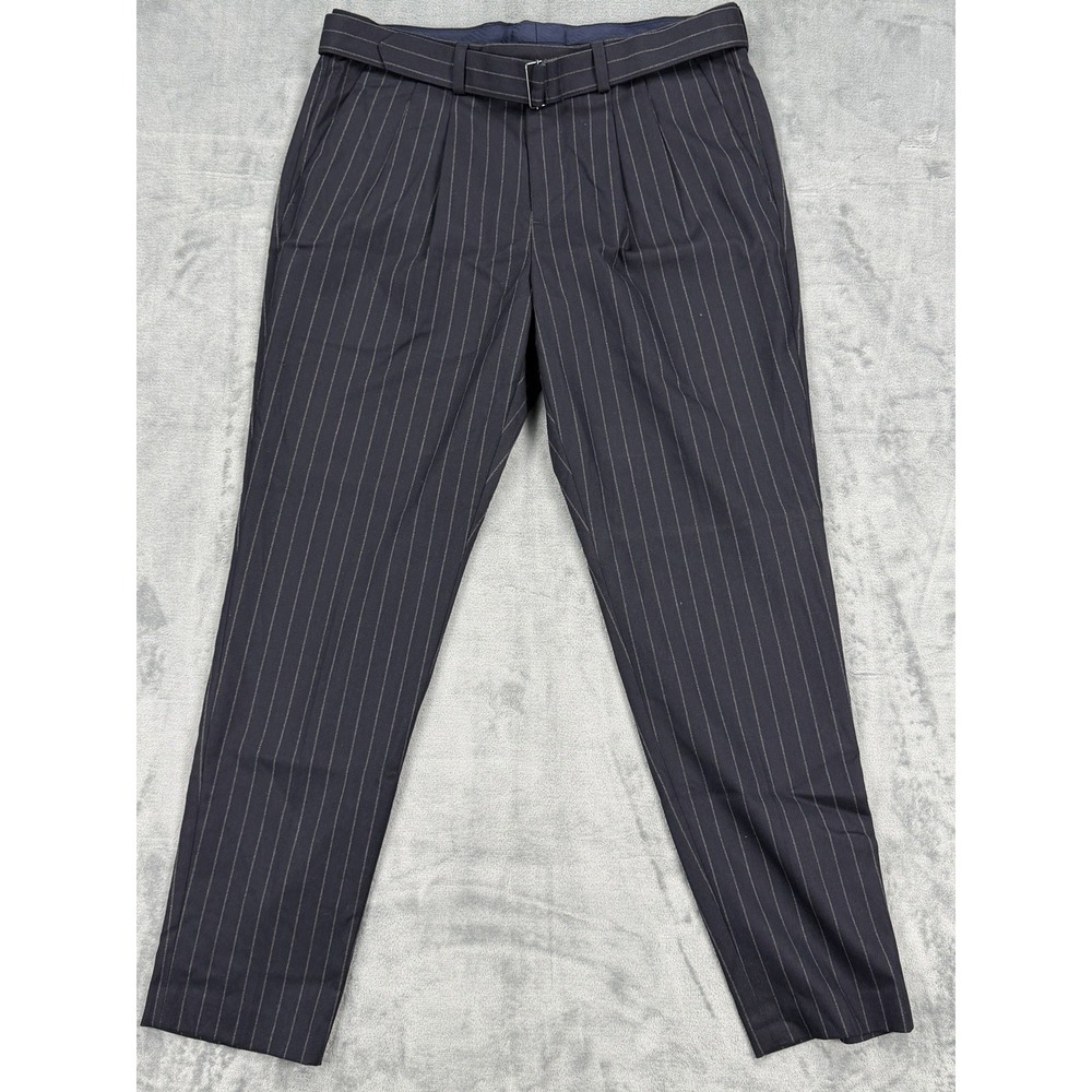Express Men's Cropped Dress Pants 32x32 Navy Pinstripe Slim Fit Belt NWOT